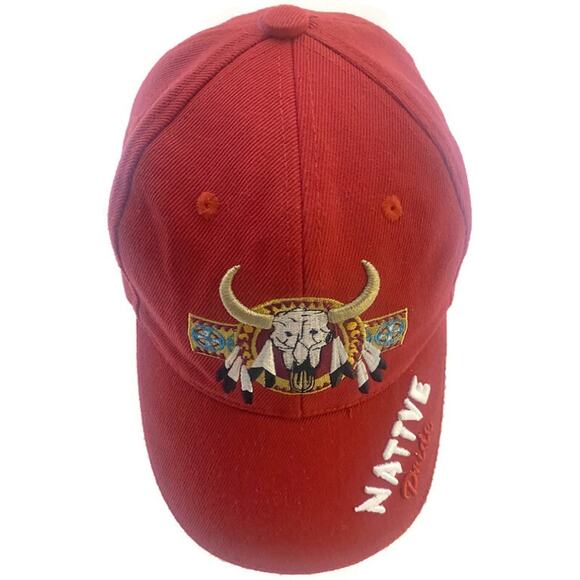 American Indian Native Pride Ball Cap Red Buffalo Skull Embroidered Adjustable - Picture 4 of 8